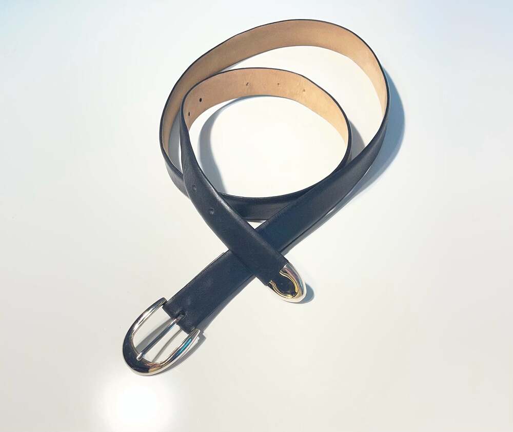 Vintage Black Genuine Leather Belt Silver Tone Hardware Western Size 46โ